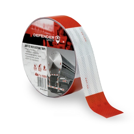 Defender Safety DOT C2 Reflective Adhesive Tape, RedWhite, WeatherProof, Commercial Grade, 2x 150' DTC-RWH-83